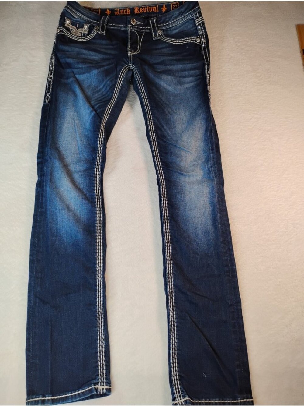 Rock Revival Sherry Straight Jeans Y2K Low Rise Embellished Embroidered Size 27